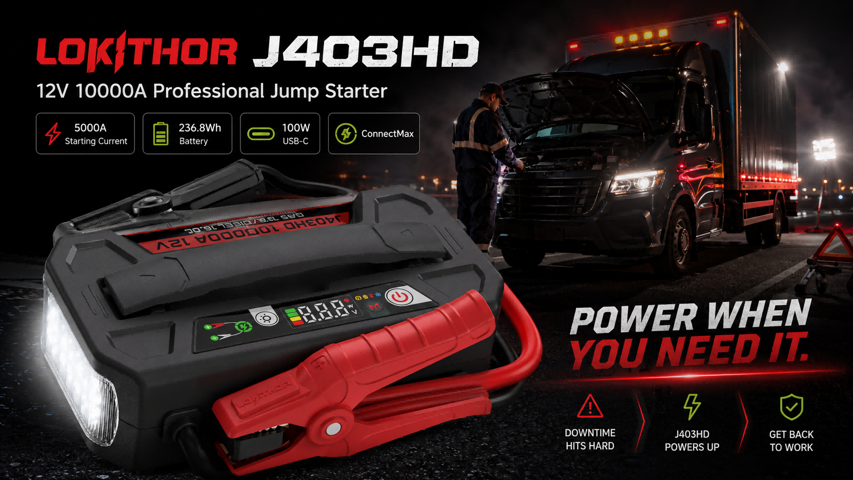 LOKITHOR J403HD 12V 10000A professional jump starter for commercial vans and roadside vehicle recovery